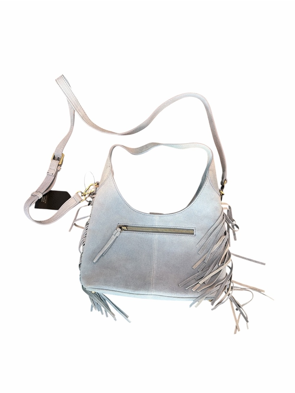 Blue Suede Fringe Convertible Shoulder Crossbody Bag - Picture 2 of 2